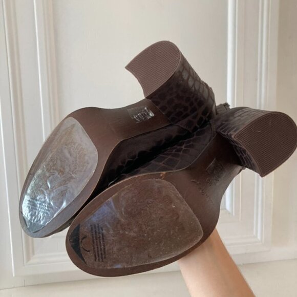 NIB Free People Date Night Elle Bitter Brown Leather Animal Print Block Heels 39 - Picture 11 of 12